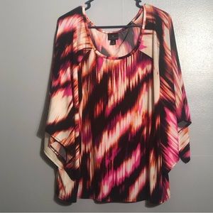 Worthington Women’s Multi Sambara Kimono Sleeved Blouse Top Sz XL